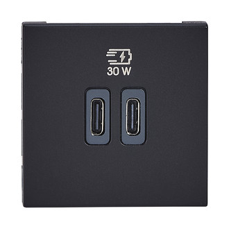 Prise de charge USB MOSAIC 2&times;type-C 3A 30W 2 modules noir mat